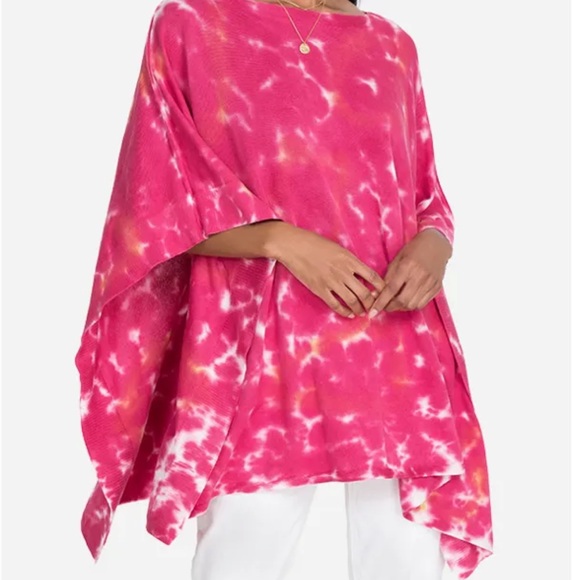 JOHNNY WAS Boho Hot Pink Hand Painted Poncho One Size - Picture 2 of 12